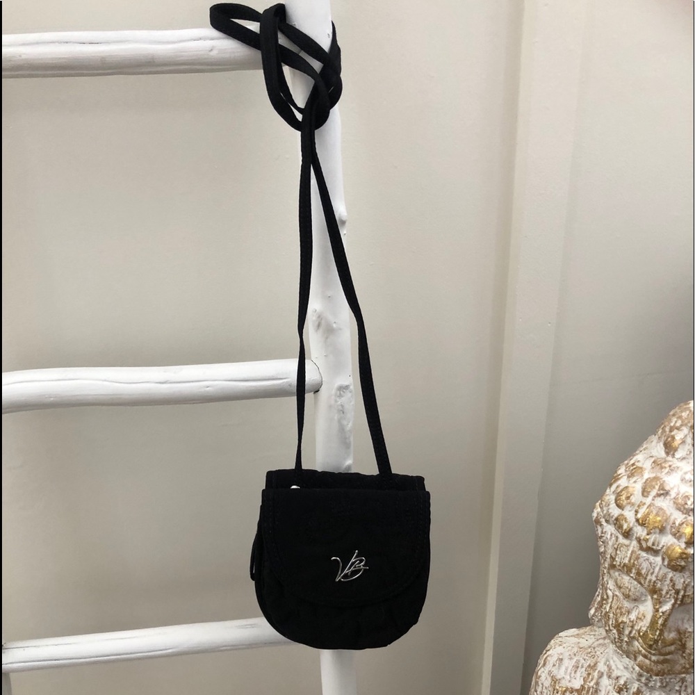 Black quilted Vera Bradley crossbody wallet purse. Can be worn on your belt